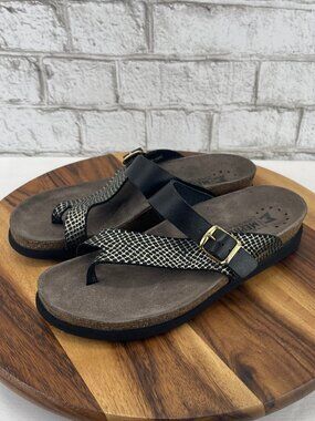 Mephisto Helen Mix Womens 9/40 Air Relax Gold Black Leather Comfort Sandals